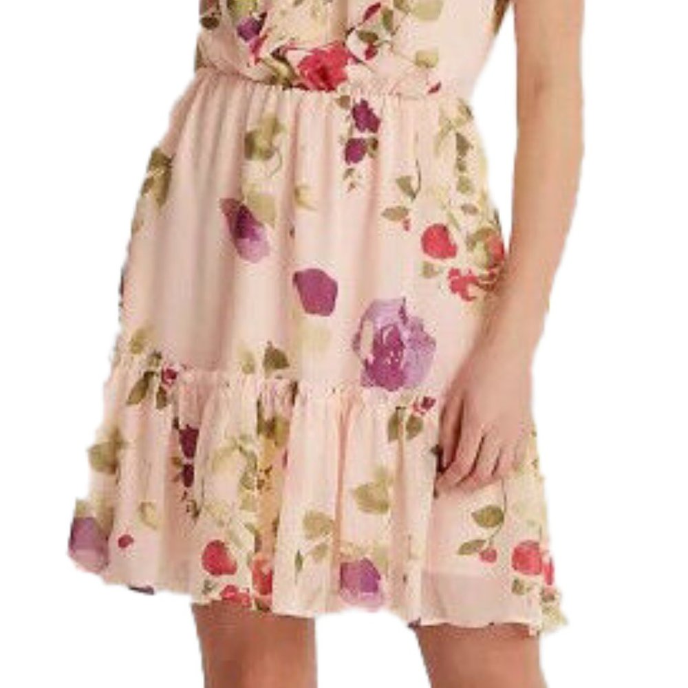 Lauren Ralph Lauren Womens Floral Print Ruffled Chiffon Sleeveless Short Dress - Picture 4 of 8